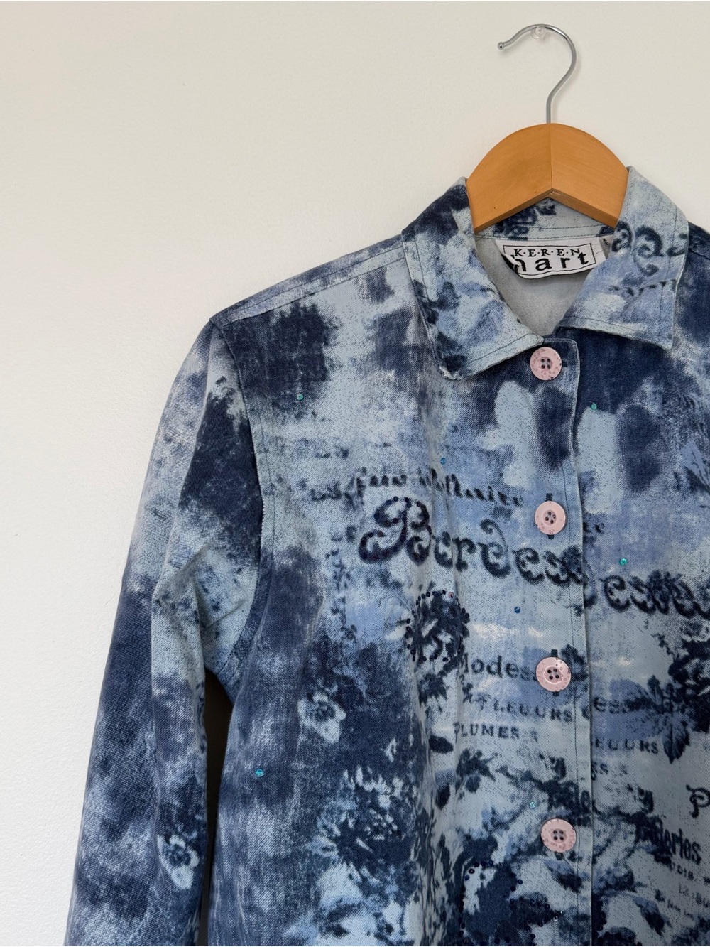 Graphic Print  Y2K Grunge Blue Long Sleeve Denim Jacket - Picture 2 of 5